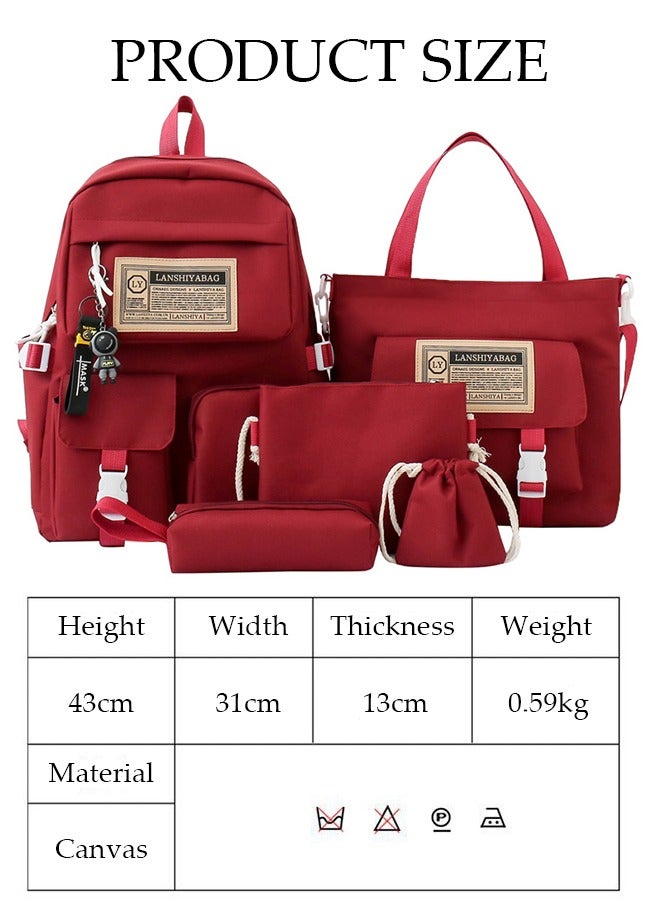 DUNISO 5PCS Kids School Backpack Set Canvas Laptop School Bag Sets for Kids with Tote Bag,Shoulder Bag,Pencil Box,Small Bag ,Large-capacity Bookbag for Girls Boys Back to School Supplies - Image 4