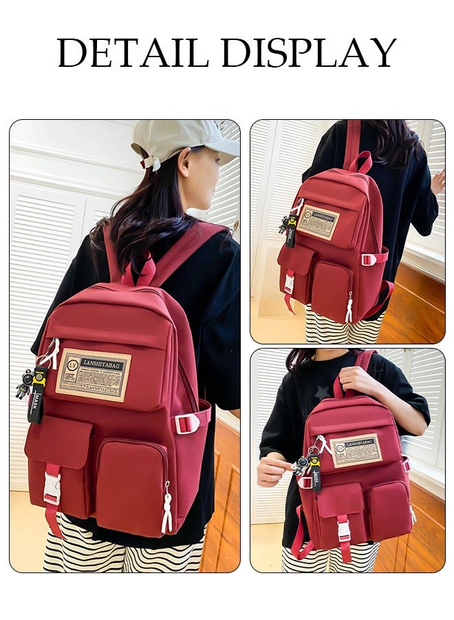 DUNISO 5PCS Kids School Backpack Set Canvas Laptop School Bag Sets for Kids with Tote Bag,Shoulder Bag,Pencil Box,Small Bag ,Large-capacity Bookbag for Girls Boys Back to School Supplies - Image 2