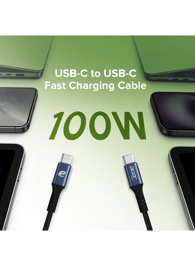 Acer USB-C to USB-C Fast Charging Cable 100W, 1 Meter - High Speed Data Sync & Power Delivery for Laptops, Tablets, and Smartphones - Black - Image 4