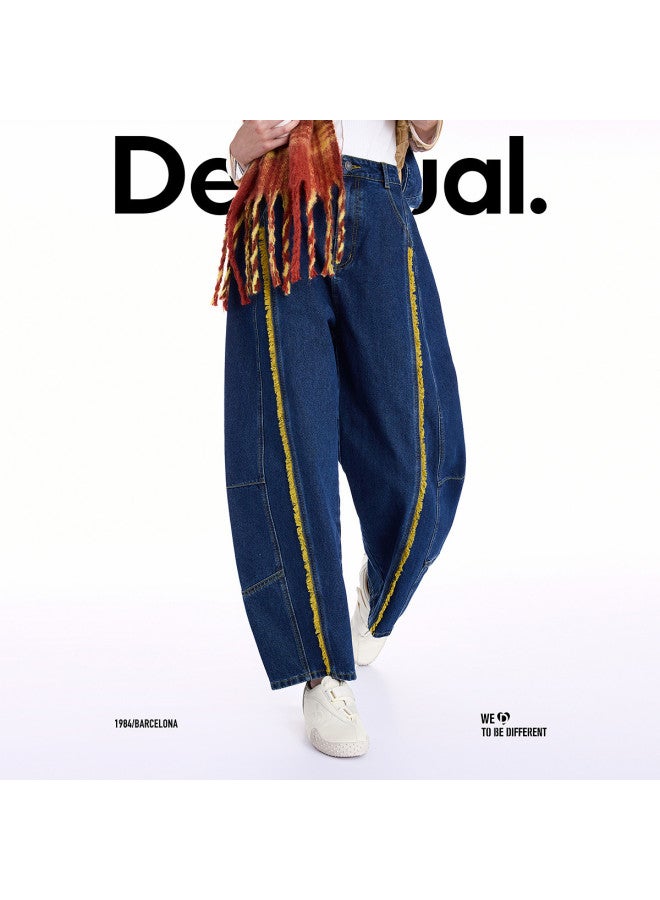 DESIGUAL جينز نسائي بقصة فضفاضة مع حواف ممزقة بتصميم ملون - جديد لخريف/شتاء 25 - Image 2