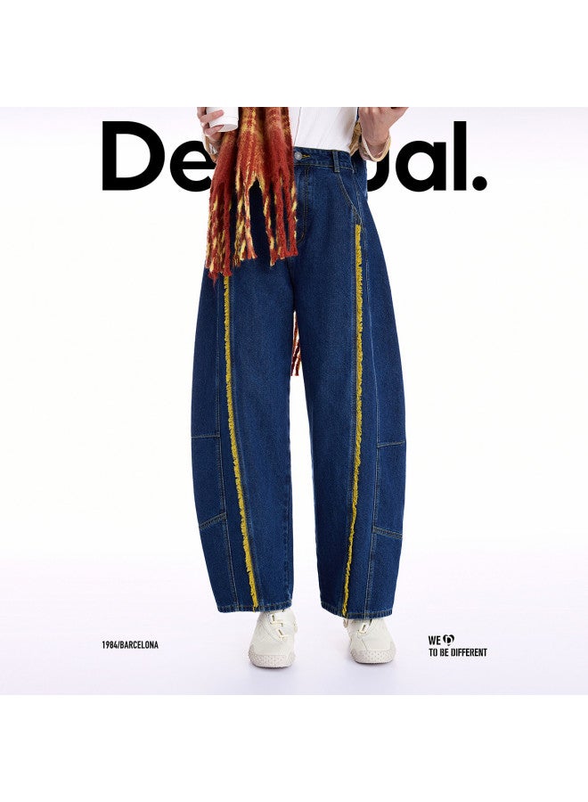 DESIGUAL جينز نسائي بقصة فضفاضة مع حواف ممزقة بتصميم ملون - جديد لخريف/شتاء 25 - Image 4