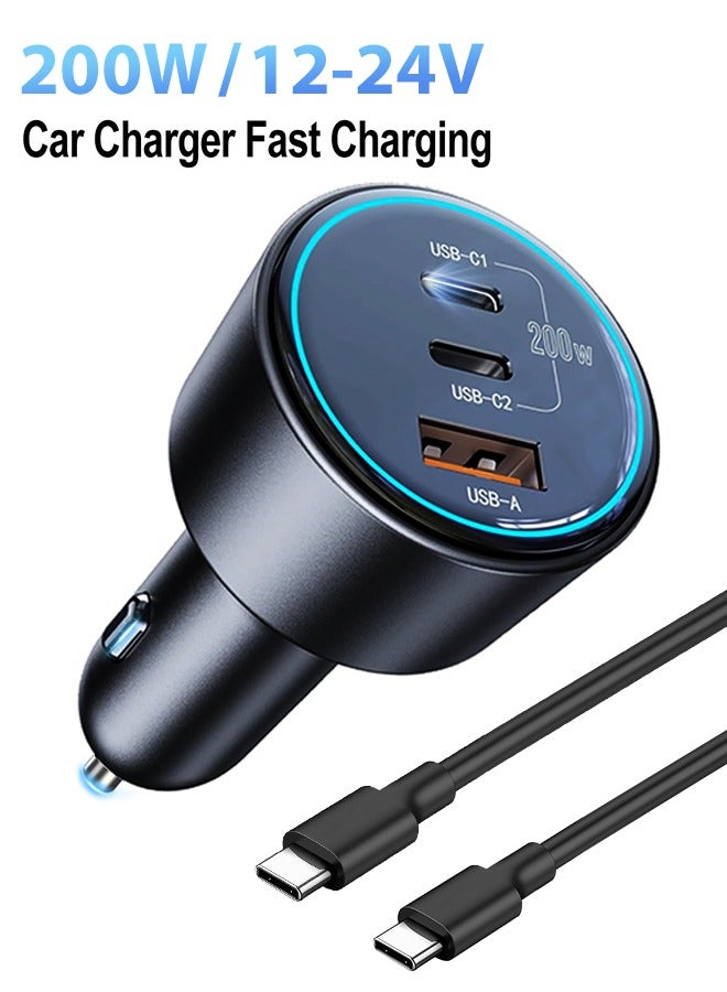 بينريك شاحن سيارة USB C 200 واط للشحن السريع بتقنية PD3.0/QC4.0/PPS/AFC/FCP، محول مزدوج PD 100 واط مع كابل 100 واط، مناسب لأجهزة iPhone 15/16/17 وiPad Pro وGalaxy S23/S24 Ultra وHuawei Mate70 وMacBook والكمبيوتر المحمول للاستخدام اليومي والسفر - Image 1