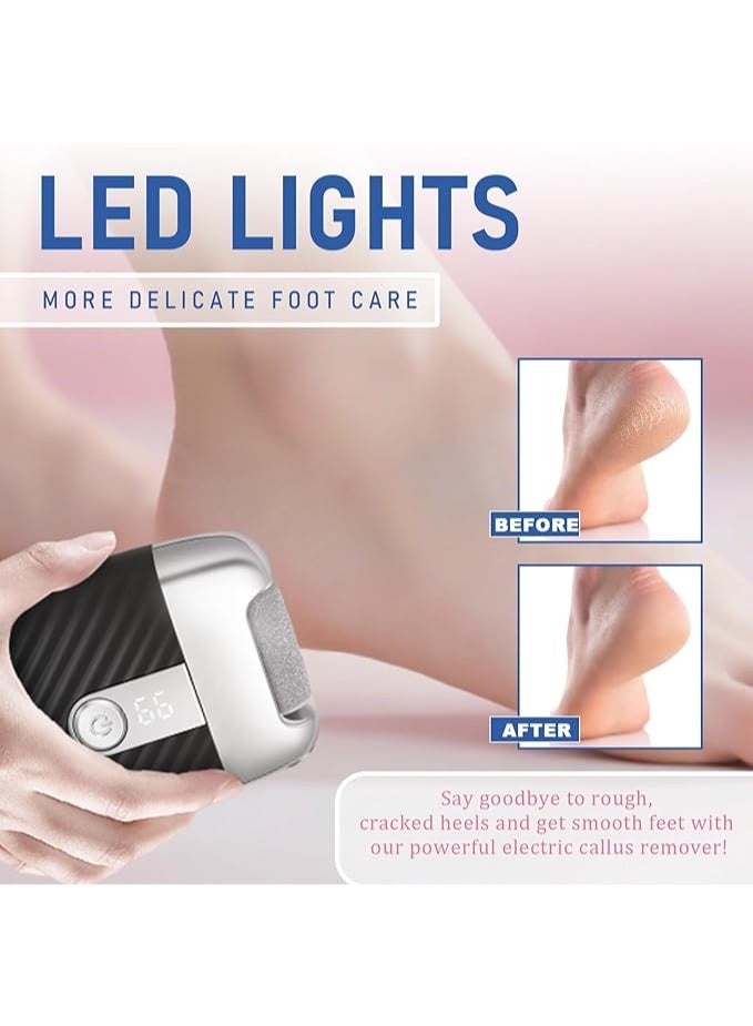 Arabest Electric Foot File with 2 Speeds & LED Display, Rechargeable Callus Remover with 3 Grit Heads (Coarse/Medium/Fine), Pedicure Tools for Feet Hard Skin Smooth Polishing (Black) - Image 3