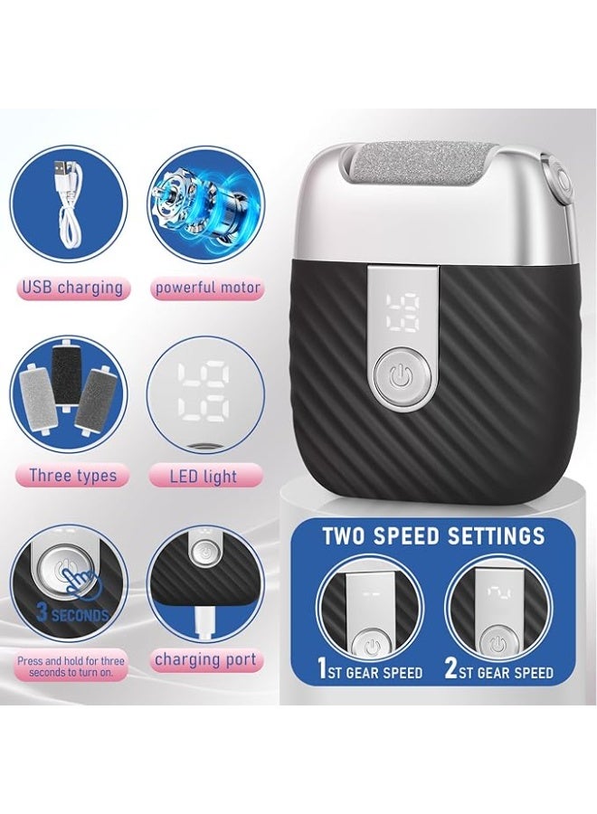 Arabest Electric Foot File with 2 Speeds & LED Display, Rechargeable Callus Remover with 3 Grit Heads (Coarse/Medium/Fine), Pedicure Tools for Feet Hard Skin Smooth Polishing (Black) - Image 2
