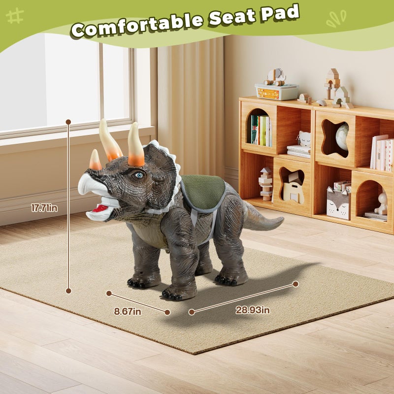 Twinkoo Dinosaur Ride On Toy Cars for Kids, Realistic Triceratops Push Car with Three Sound Effects,Sound and Light Effects PP Wheels for Indoor/Outdoor Play,Best Gift for Kids(Triceratops) - Image 2