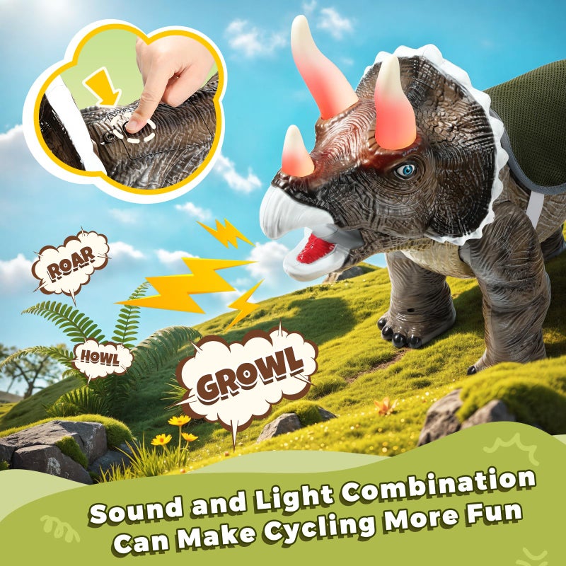 Twinkoo Dinosaur Ride On Toy Cars for Kids, Realistic Triceratops Push Car with Three Sound Effects,Sound and Light Effects PP Wheels for Indoor/Outdoor Play,Best Gift for Kids(Triceratops) - Image 3