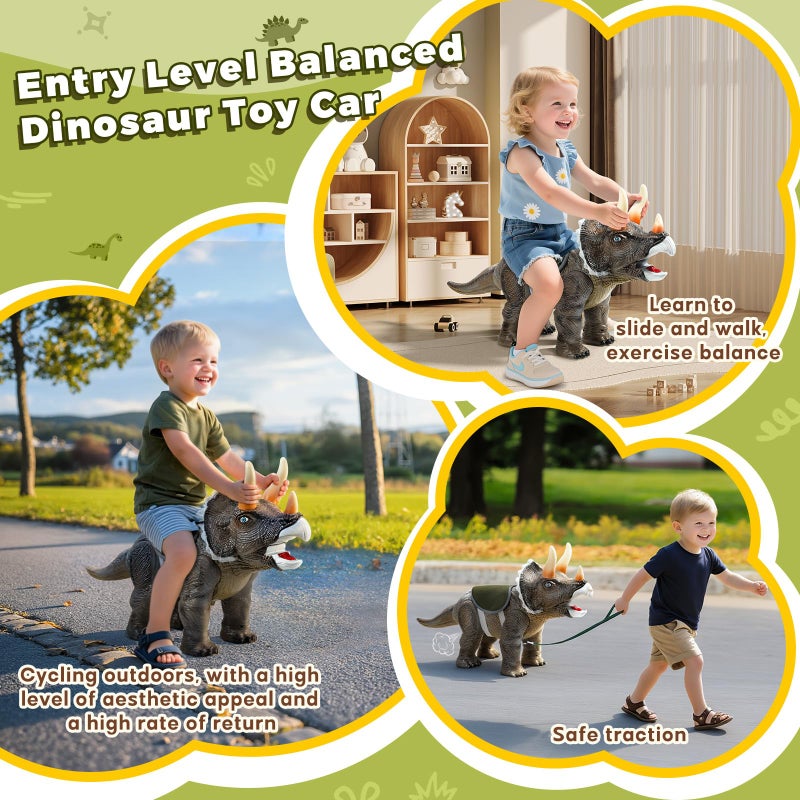Twinkoo Dinosaur Ride On Toy Cars for Kids, Realistic Triceratops Push Car with Three Sound Effects,Sound and Light Effects PP Wheels for Indoor/Outdoor Play,Best Gift for Kids(Triceratops) - Image 4