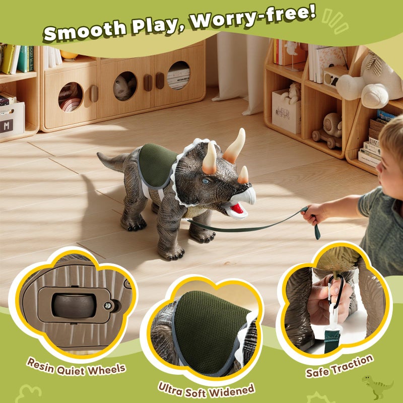 Twinkoo Dinosaur Ride On Toy Cars for Kids, Realistic Triceratops Push Car with Three Sound Effects,Sound and Light Effects PP Wheels for Indoor/Outdoor Play,Best Gift for Kids(Triceratops) - Image 5
