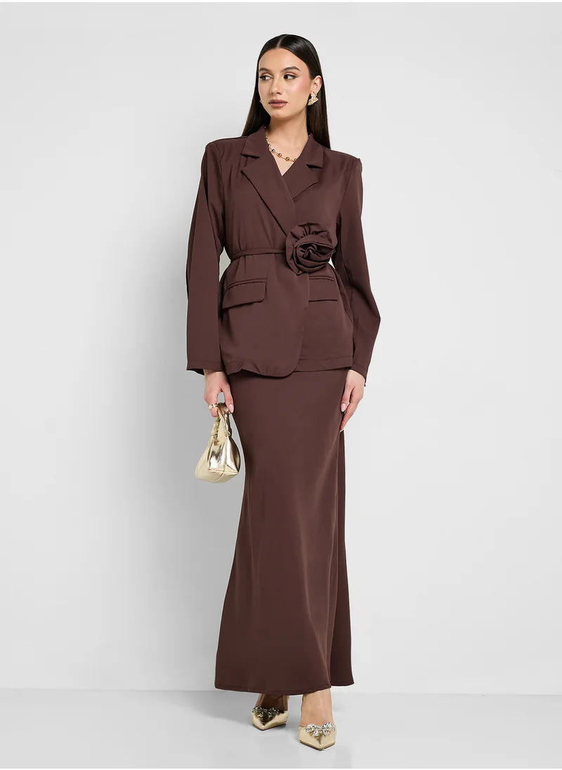 Khizana Self Tie Blazer & Skirt Set