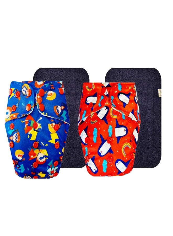 حفاضات قماشية فاخرة من دمبلدو مع حشوة سوداء (عبوة من قطعتين) | شعور بالجفاف والراحة | وسادة ماصة من 6 طبقات | أزرار كبس قابلة للتعديل | ضرورية للاستخدام اليومي | من 3 أشهر إلى 3 سنوات | للجنسين - Image 1