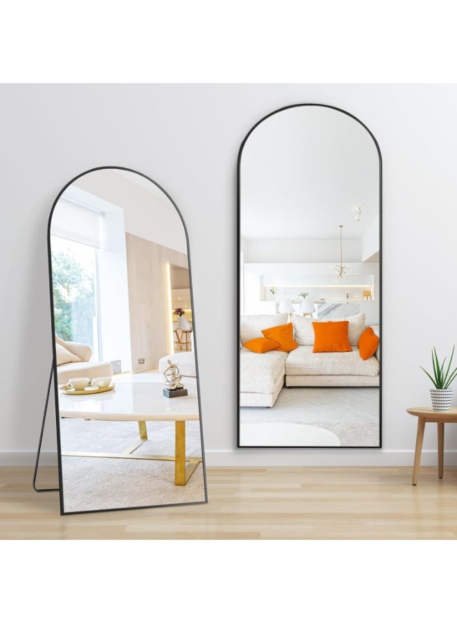 ديكور هيلز مرآة مقوسة كاملة الطول - مرآة عصرية وأنيقة كاملة الجسم لغرفة النوم، وغرفة المعيشة، وغرفة المكياج، والحمام - مثبتة على الحائط أو قائمة بذاتها - تصميم كبير ومتين - إطار أسود، 80×180 سم - Image 1