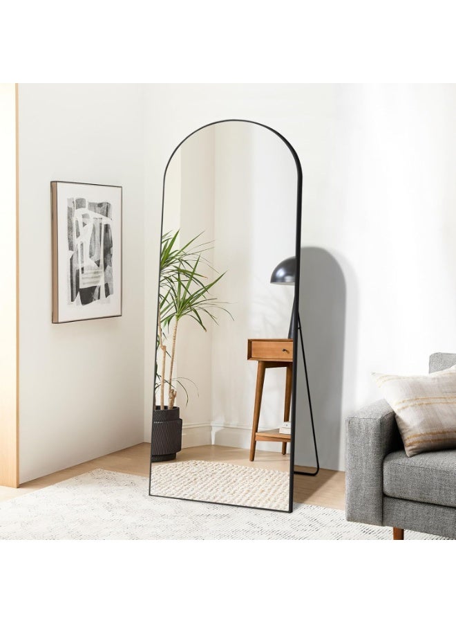 ديكور هيلز مرآة مقوسة كاملة الطول - مرآة عصرية وأنيقة كاملة الجسم لغرفة النوم، وغرفة المعيشة، وغرفة المكياج، والحمام - مثبتة على الحائط أو قائمة بذاتها - تصميم كبير ومتين - إطار أسود، 80×180 سم - Image 2