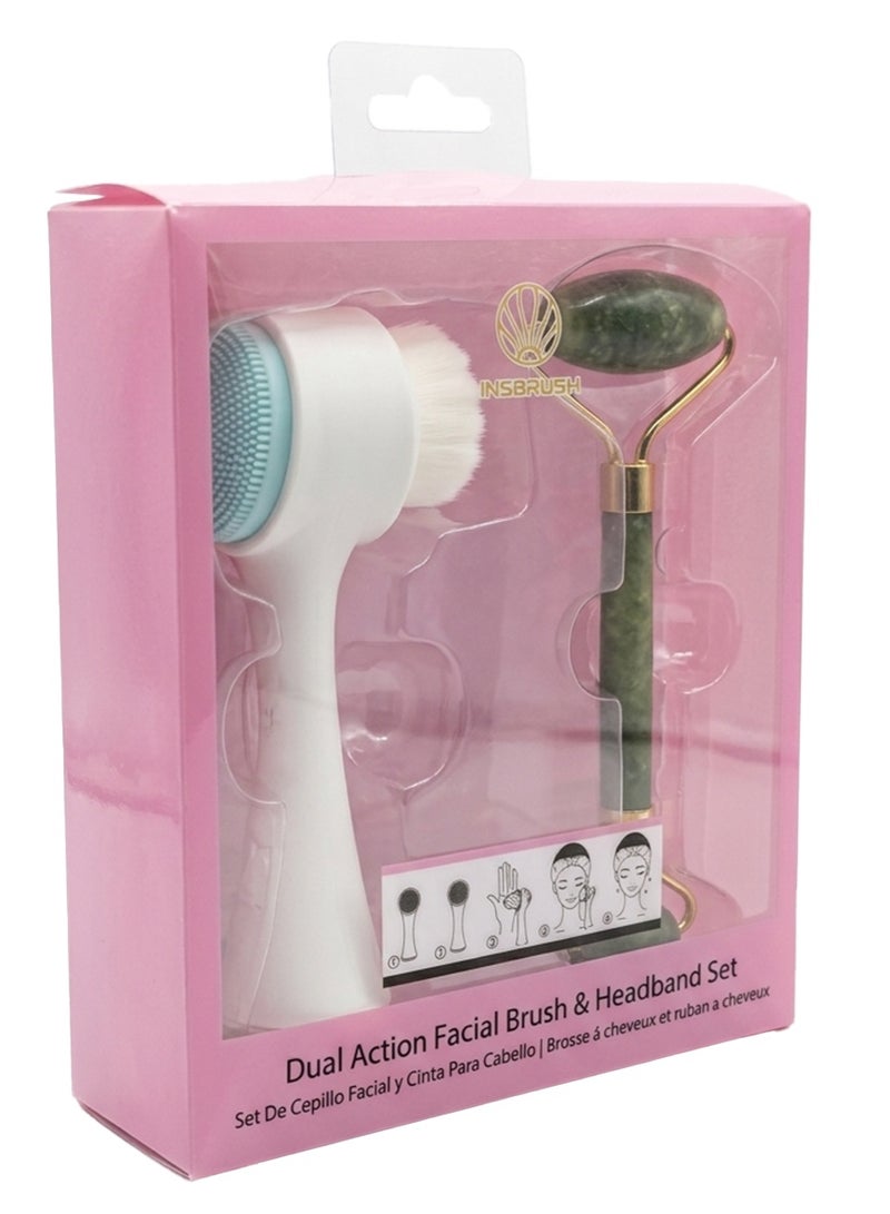 2 in 1 Facial Cleansing Brush & Jade Roller , Dual Sided Face Cleanser Tool for Deep Pore Cleansing, Exfoliation, Skin Care Massage, Anti-Aging Facial Massager for Blackhead Removal, Skin Revitalizing Beauty Tool - Image 1