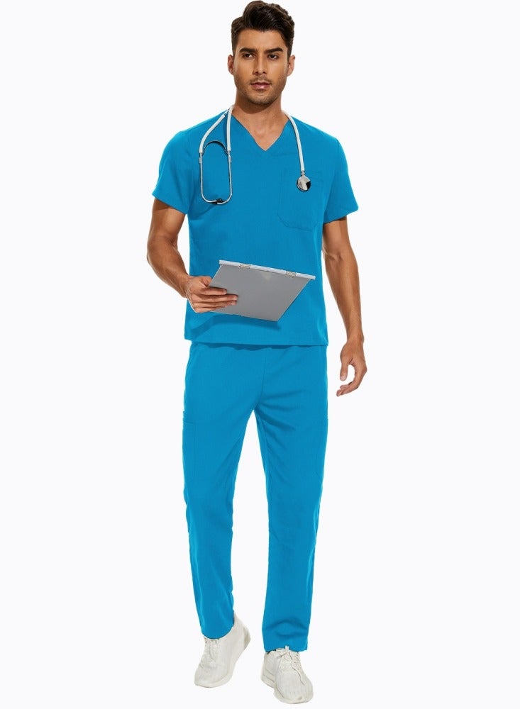 Loquat Medical Uniform Scrubs 2 Piece Set V-Neck Top and Elastic Waist Pants Suit Blue - Image 2