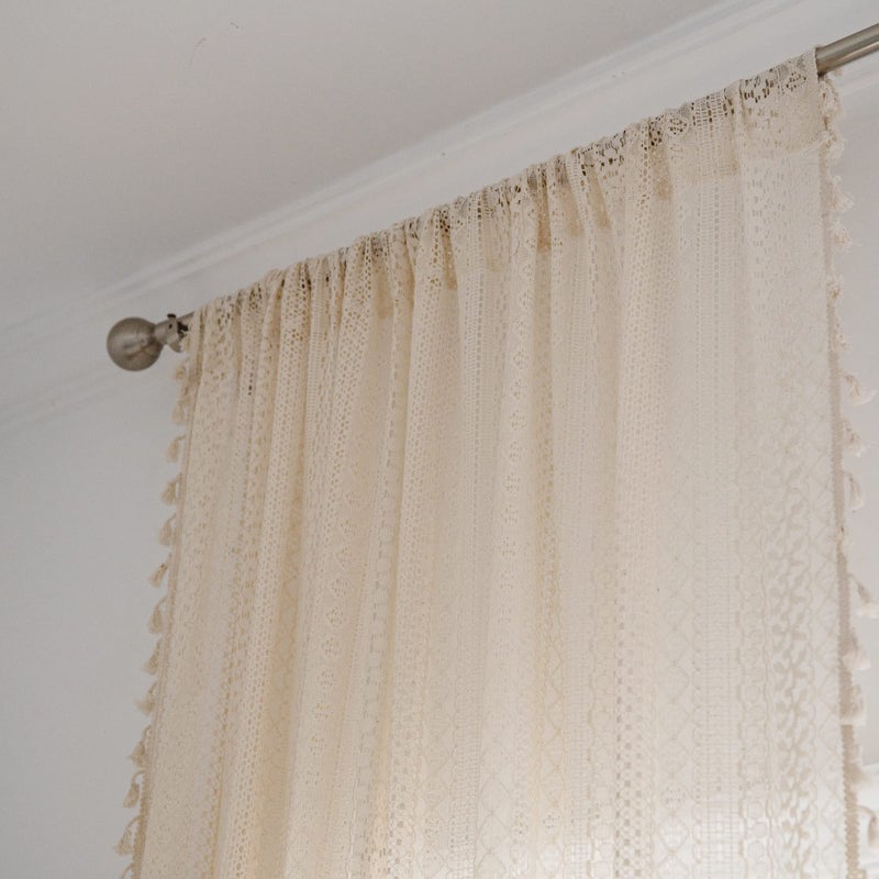 Jooja 2 Panels Boho Curtains For Living Room Bohemian Lace Sheer Curtains Crochet Vintage Beige Curtains For Bedroom (Crochet Beige 59X63) - Image 5