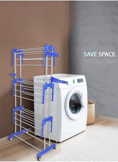 Home Care Home Care 3 Layer Stainless Steel Clothes Stand for Drying Cloth Drying Stand Cloth Stand for Drying Clothes Foldable Coat Rack (Blue)  - Image 1