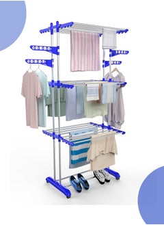 Home Care Home Care 3 Layer Stainless Steel Clothes Stand for Drying Cloth Drying Stand Cloth Stand for Drying Clothes Foldable Coat Rack (Blue)  - Image 3