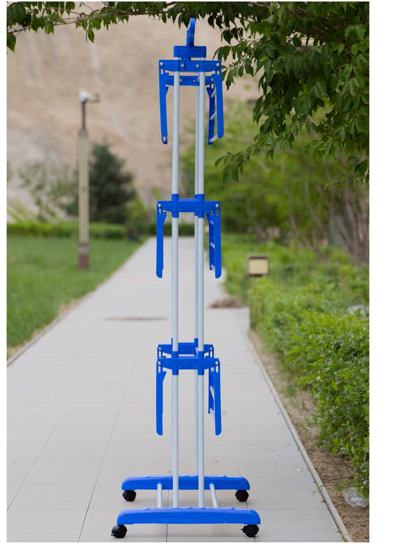 Home Care - Home Care 3 Layer Stainless Steel Clothes Stand for Drying Cloth Drying Stand Cloth Stand for Drying Clothes Foldable Coat Rack (Blue) - Image 1