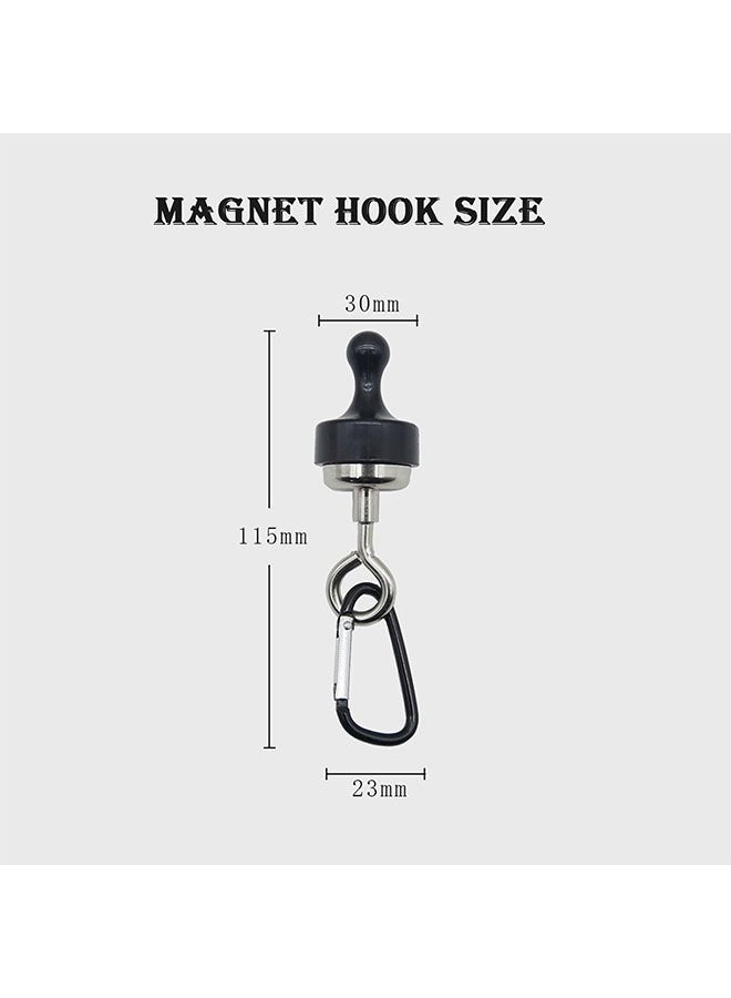 خطافات مغناطيسية، مغناطيسات نوديميوم قوية جداً مع خطاف كاريبينر، خطافات مغناطيسية قابلة للدوران للرحلات البحرية والشواء والتخييم - عبوة من 4 أسود - Image 2