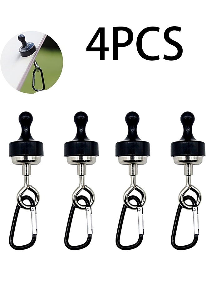 خطافات مغناطيسية، مغناطيسات نوديميوم قوية جداً مع خطاف كاريبينر، خطافات مغناطيسية قابلة للدوران للرحلات البحرية والشواء والتخييم - عبوة من 4 أسود - Image 1