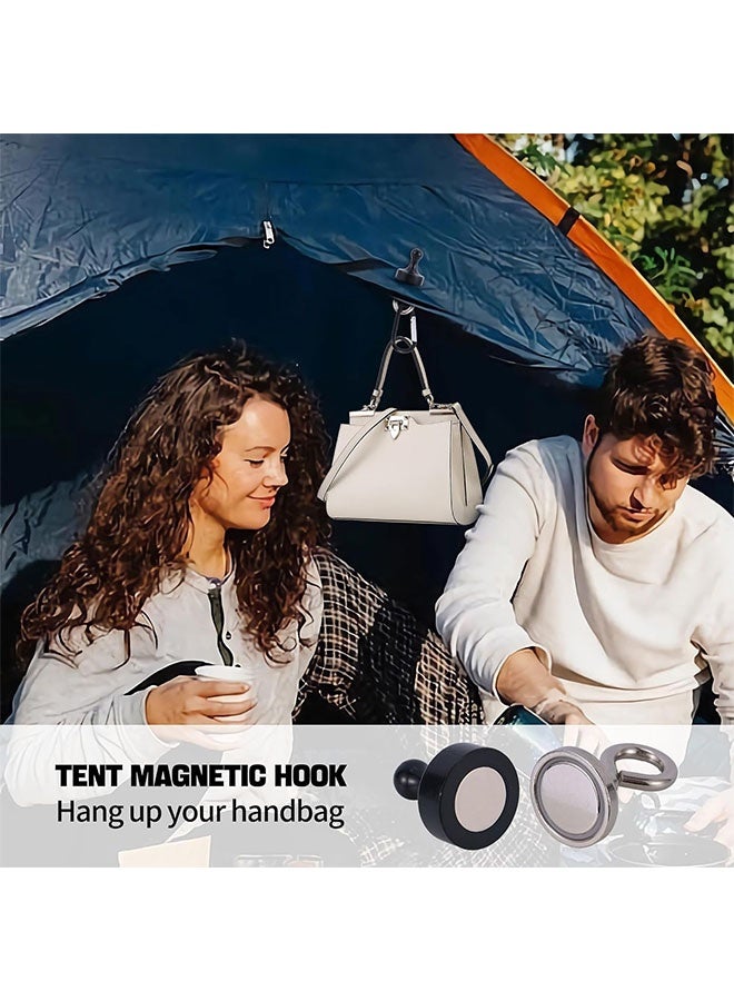 خطافات مغناطيسية، مغناطيسات نوديميوم قوية جداً مع خطاف كاريبينر، خطافات مغناطيسية قابلة للدوران للرحلات البحرية والشواء والتخييم - عبوة من 4 أسود - Image 4