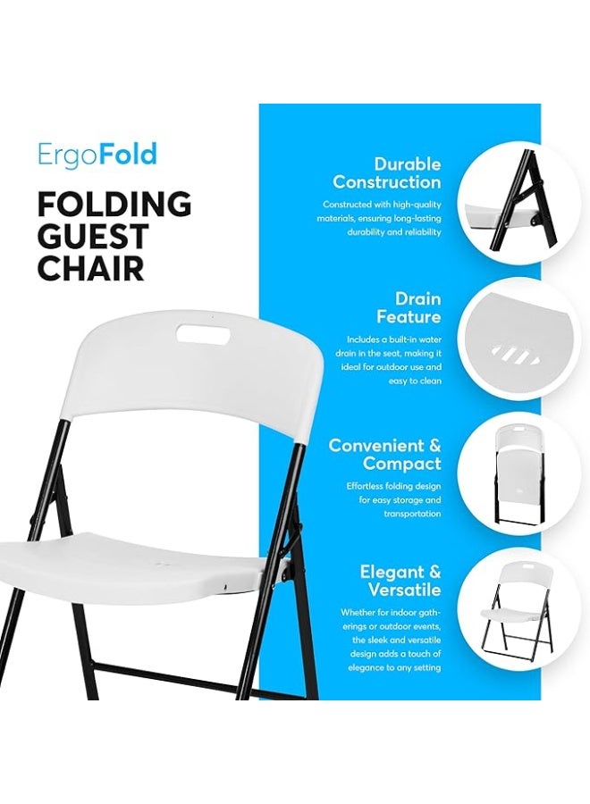 كرسي بلاستيك قابل للطي – أولين – للاستخدام الداخلي والخارجي، كرسي ضيوف قابل للتكديس للمكتب والمناسبات وحفلات الزفاف والنزهات والمطبخ – يتحمل حتى 350 باوند – لون أبيض – عبوة واحدة - Image 4