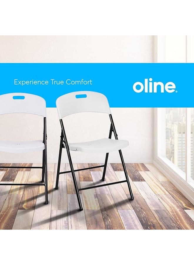 كرسي بلاستيك قابل للطي – أولين – للاستخدام الداخلي والخارجي، كرسي ضيوف قابل للتكديس للمكتب والمناسبات وحفلات الزفاف والنزهات والمطبخ – يتحمل حتى 350 باوند – لون أبيض – عبوة واحدة - Image 2