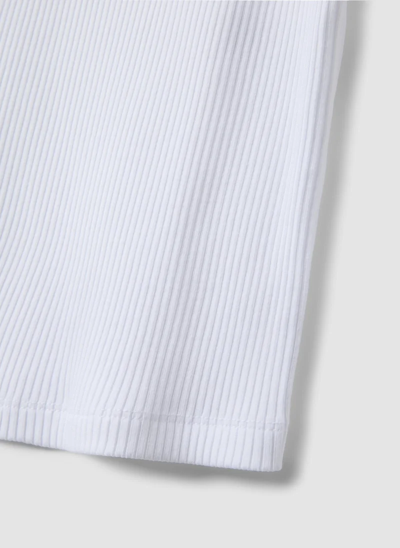 او في اس OVS White Fitted Ribbed Stretch Cotton Tank Top