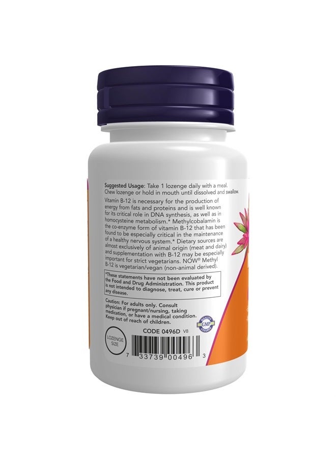 now Supplements, Methyl B-12 (Methylcobalamin) 5,000 mcg, Nervous System Health*, 60 Lozenges - Image 3