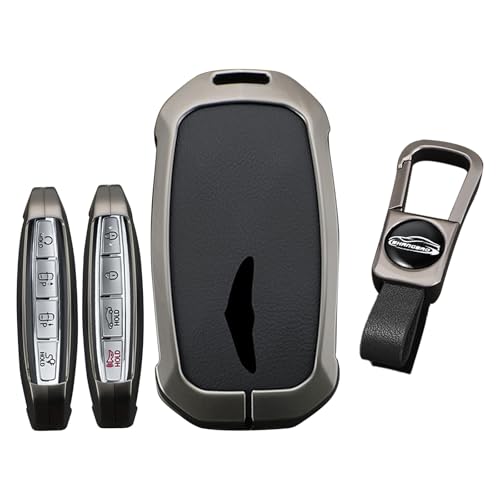 KUNIO Car Key Fob Cover Case Compatible with Hyundai Genesis GV60 GV80 2025 G70 G90 Key Shell PU Leather Key Holder Keychain Key Fob Housing Key Accessories Black - Image 1