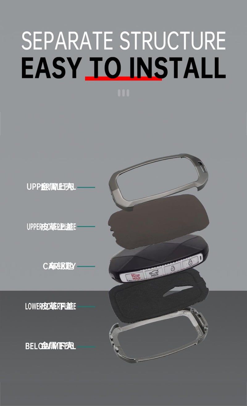 KUNIO Car Key Fob Cover Case Compatible with Hyundai Genesis GV60 GV80 2025 G70 G90 Key Shell PU Leather Key Holder Keychain Key Fob Housing Key Accessories Black - Image 5