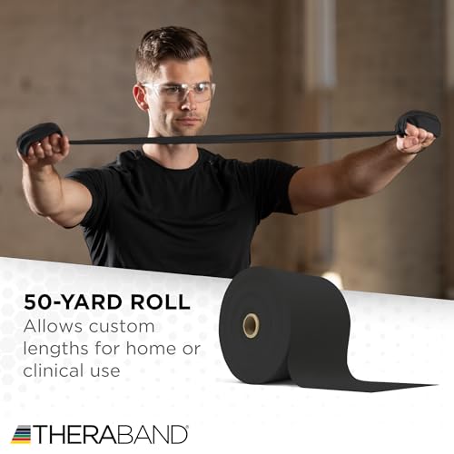 TheraBand شريط مقاومة THERABAND، أسود، ثقيل خاص، لفة بطول 50 ياردة، خالي من اللاتكس، شريط مرن للتمارين، العلاج الطبيعي، اليوغا، البيلاتس، التمدد، تمارين المنزل، قابل للقص حسب الطول، مستويات ملونة - Image 5
