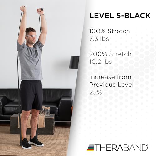 TheraBand شريط مقاومة THERABAND، أسود، ثقيل خاص، لفة بطول 50 ياردة، خالي من اللاتكس، شريط مرن للتمارين، العلاج الطبيعي، اليوغا، البيلاتس، التمدد، تمارين المنزل، قابل للقص حسب الطول، مستويات ملونة - Image 4