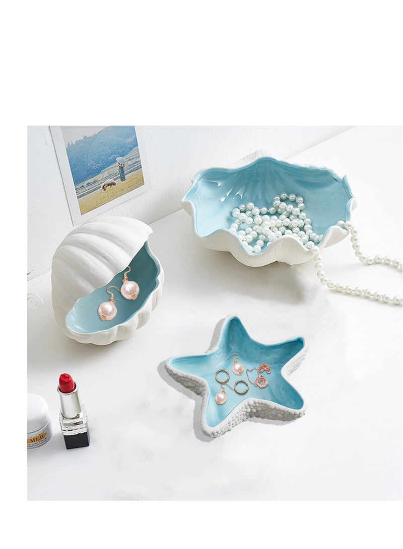 SYOSI طبق مجوهرات خزفي على شكل صدفة، حامل مجوهرات، طبق أقراط، صينية حلية، طبق مجوهرات، وعاء مفاتيح صغير، لطاولة المدخل، حامل تخزين الحلوى، ديكور منزلي، حفلات أعياد الميلاد - Image 3