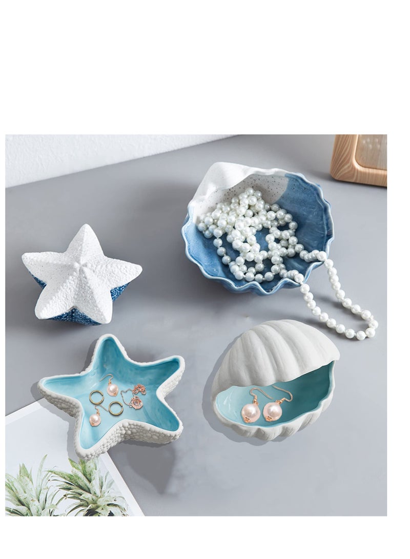 SYOSI طبق مجوهرات خزفي على شكل صدفة، حامل مجوهرات، طبق أقراط، صينية حلية، طبق مجوهرات، وعاء مفاتيح صغير، لطاولة المدخل، حامل تخزين الحلوى، ديكور منزلي، حفلات أعياد الميلاد - Image 4
