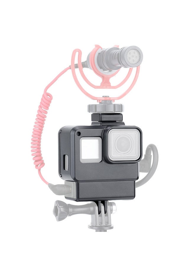 Vlog Case Action Camera Housing Shell Vlogging Cage Frame with Cold Shoe Mount for GoPro Hero 7 6 5 Black for External Microphone & Pro 3.5mm Mic Adapter
