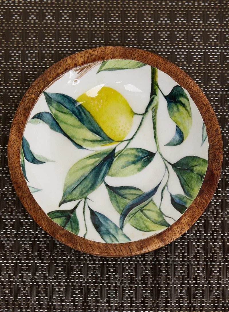 AURORA 13Cm Round Dish With Enamel Inlay Mediterranean Lemons - White