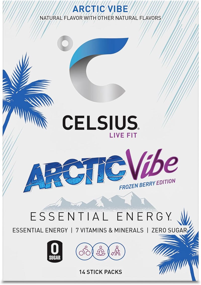 CELSIUS عصا مسحوق CELSIUS الجاهزة للطريق بنكهة القطب الشمالي - مزيج مشروب الطاقة الأساسي، 14 عصا (2.6 أونصة) - Image 5