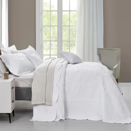 Blythease Oversized King Bedspread 128x120 Extra Wide, Paisley Pattern Design, Lightweight Bedding Cover, Reversible, 5 Piece, 100% Microfiber, Pure White - Image 3