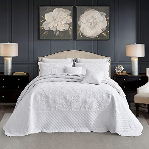 Blythease Oversized King Bedspread 128x120 Extra Wide, Paisley Pattern Design, Lightweight Bedding Cover, Reversible, 5 Piece, 100% Microfiber, Pure White - Image 1