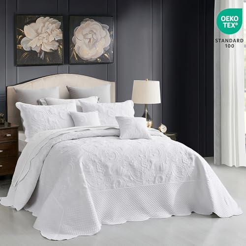 Blythease Oversized King Bedspread 128x120 Extra Wide, Paisley Pattern Design, Lightweight Bedding Cover, Reversible, 5 Piece, 100% Microfiber, Pure White - Image 4
