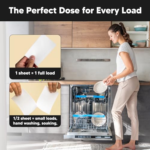 Lucent Globe Dishwasher Dishwashing Detergent Sheets, Dish Soap & Dishwashing Tablets Alternative. Plant-Based, Eco-Friendly, Lemon Scent & Plastic Free Packaging (64 Sheets) - Image 5