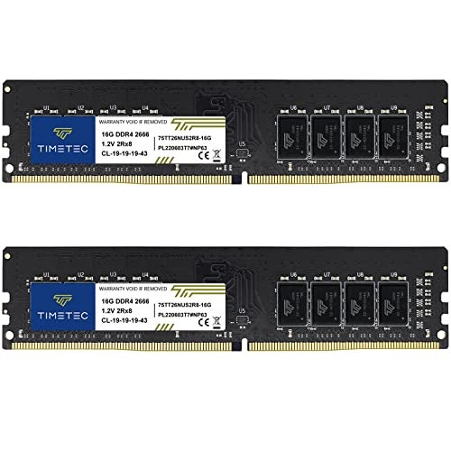 Timetec 32GB KIT(2x16GB) DDR4 2666MHz PC4-21300 Non-ECC Unbuffered 1.2V CL19 2Rx8 Dual Rank 288 Pin UDIMM Desktop Memory RAM Module Upgrade (32GB KIT(2x16GB)) - Image 1