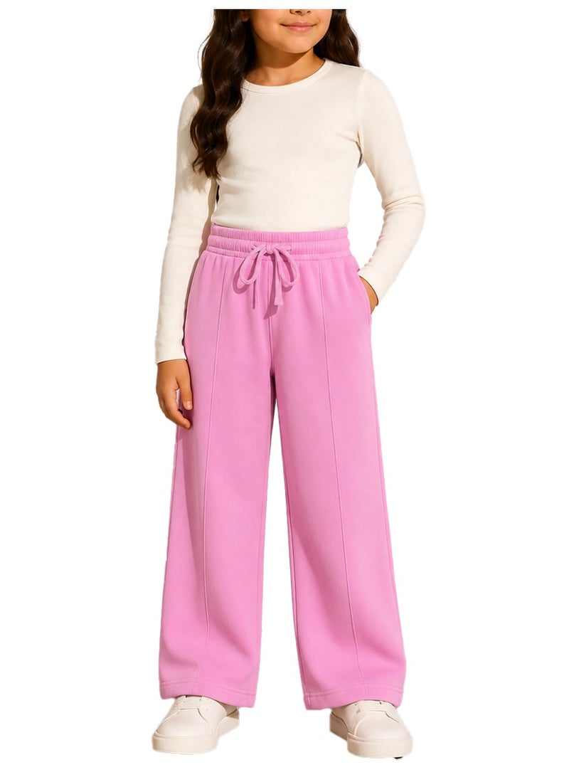Nileton Sweatpants Wide Leg With Line For Kids & Teens – High Waist - Side Pockets Drawstring Pants for Girls - casual loose sports Pants - Daily wear Sportswear - Image 1