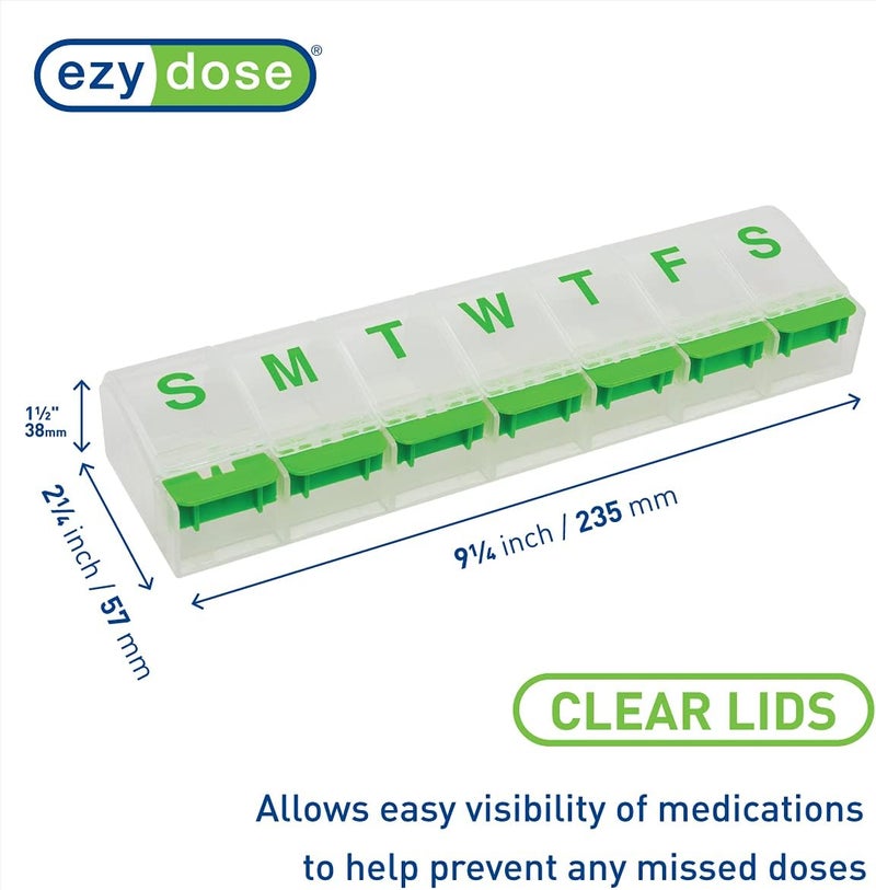 EZY DOSE Weekly 7-Day Pill Organizer with Large Push Button Compartments and Clear Lids - Image 2