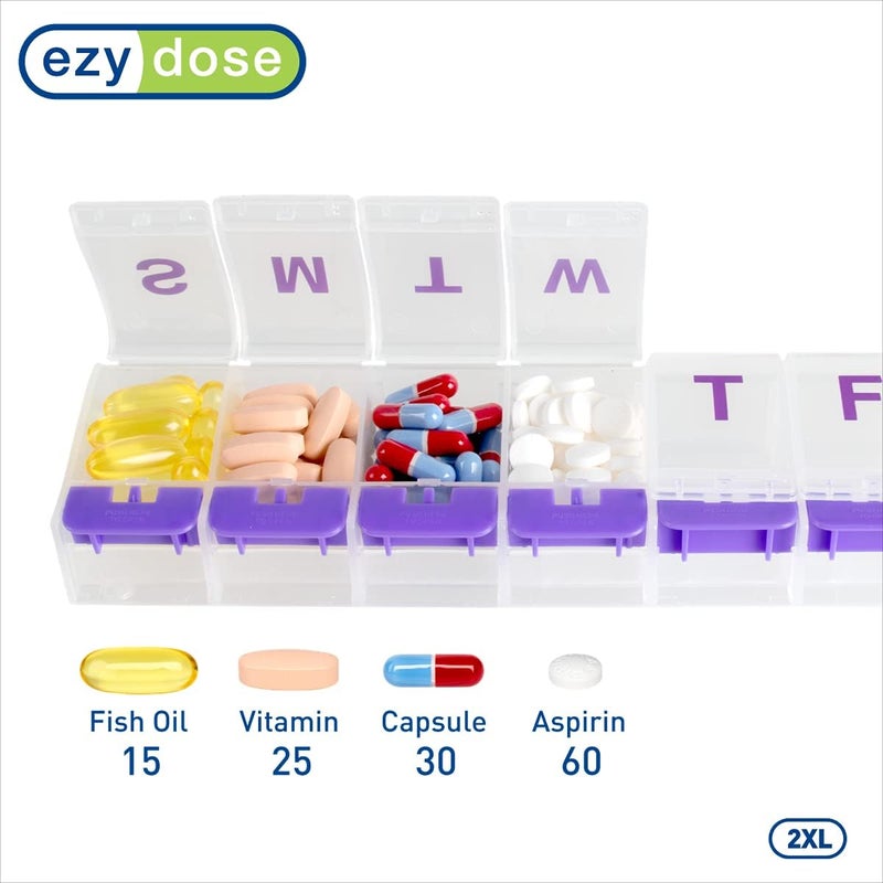 EZY DOSE Weekly 7-Day Pill Organizer with Large Push Button Compartments and Clear Lids - Image 3