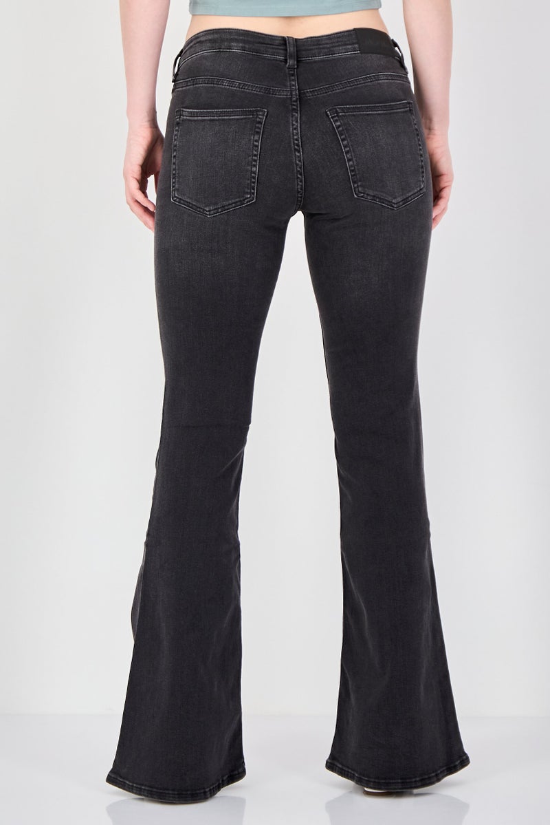 MONKI Women Regular Fit Washed Flare Leg Stretchable Jeans, Black - Image 4