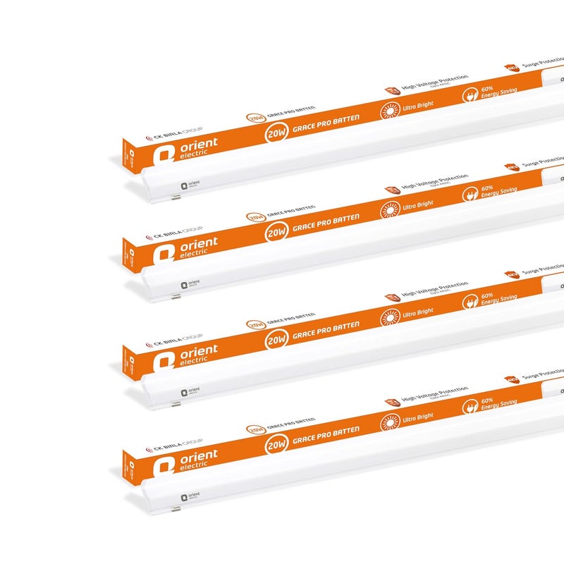 Orient Electric شريط LED جريس برو 20 واط | 2000 لومن إضاءة ساطعة | ضوء أنبوب LED للمنزل | تصميم أنيق وعصري | هيكل بولي كربونات غير قابل للكسر | عبوة من 4 - Image 1