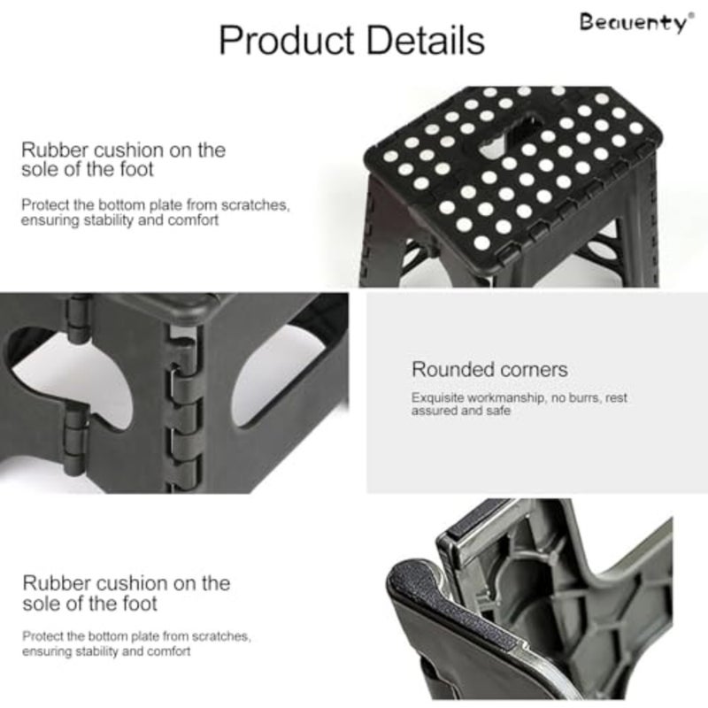 Portable Folding Step Stool Heavy-Duty Plastic Multi-Purpose for Bathroom, Camping, Fishing, Bedroom, Kitchen 3-Step, 50 cm Height, Lightweight Compact Design - Image 3