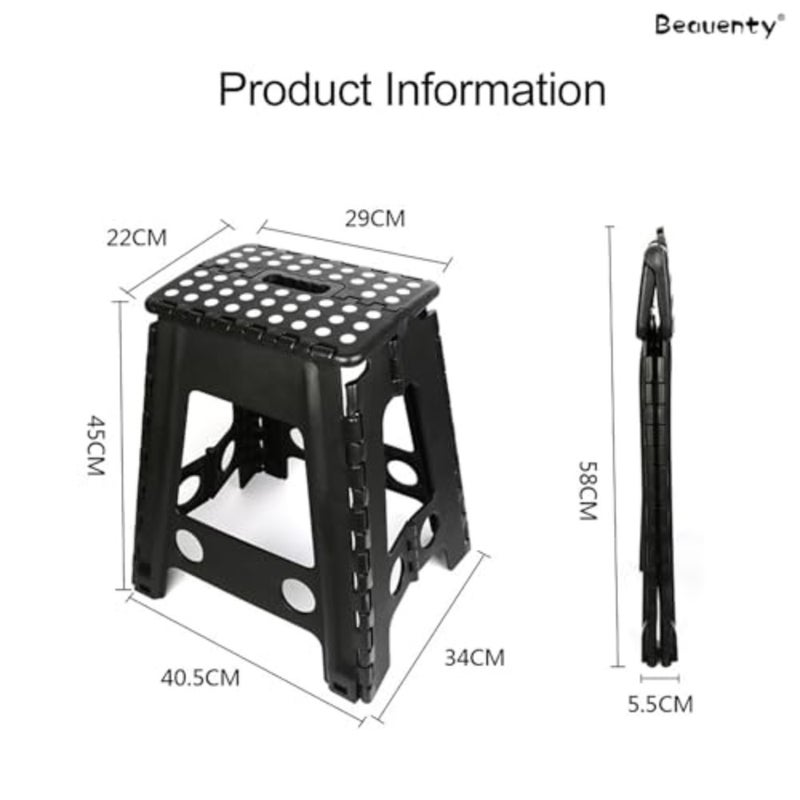 Portable Folding Step Stool Heavy-Duty Plastic Multi-Purpose for Bathroom, Camping, Fishing, Bedroom, Kitchen 3-Step, 50 cm Height, Lightweight Compact Design - Image 2